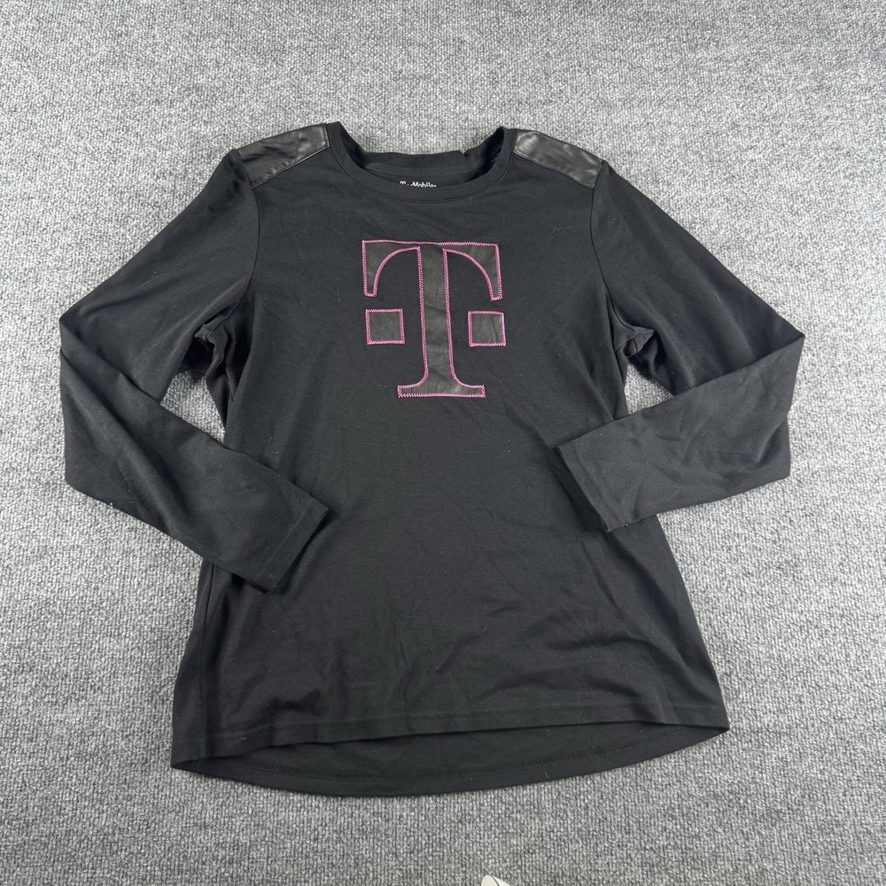 T-Mobile Shirt Womens XL Black Crew Neck Long Sleeve Logo Employee Tee Uniform